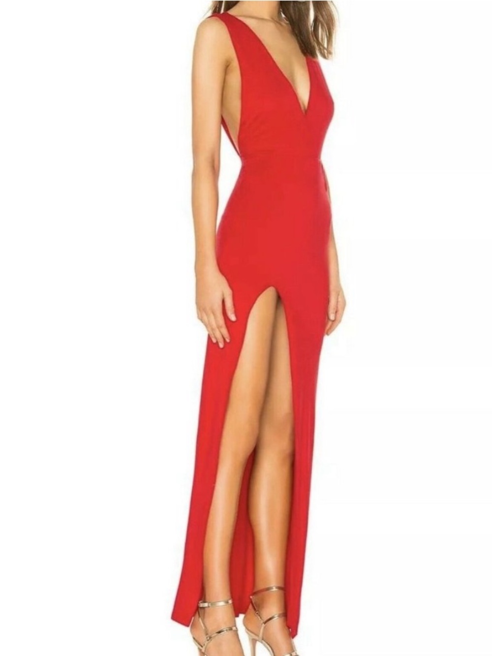 Superdown Erika Deep V Maxi Dress Red Size M